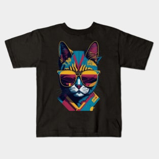 Vintage Vibes and Feline Flair Retro Cool Cat Kids T-Shirt